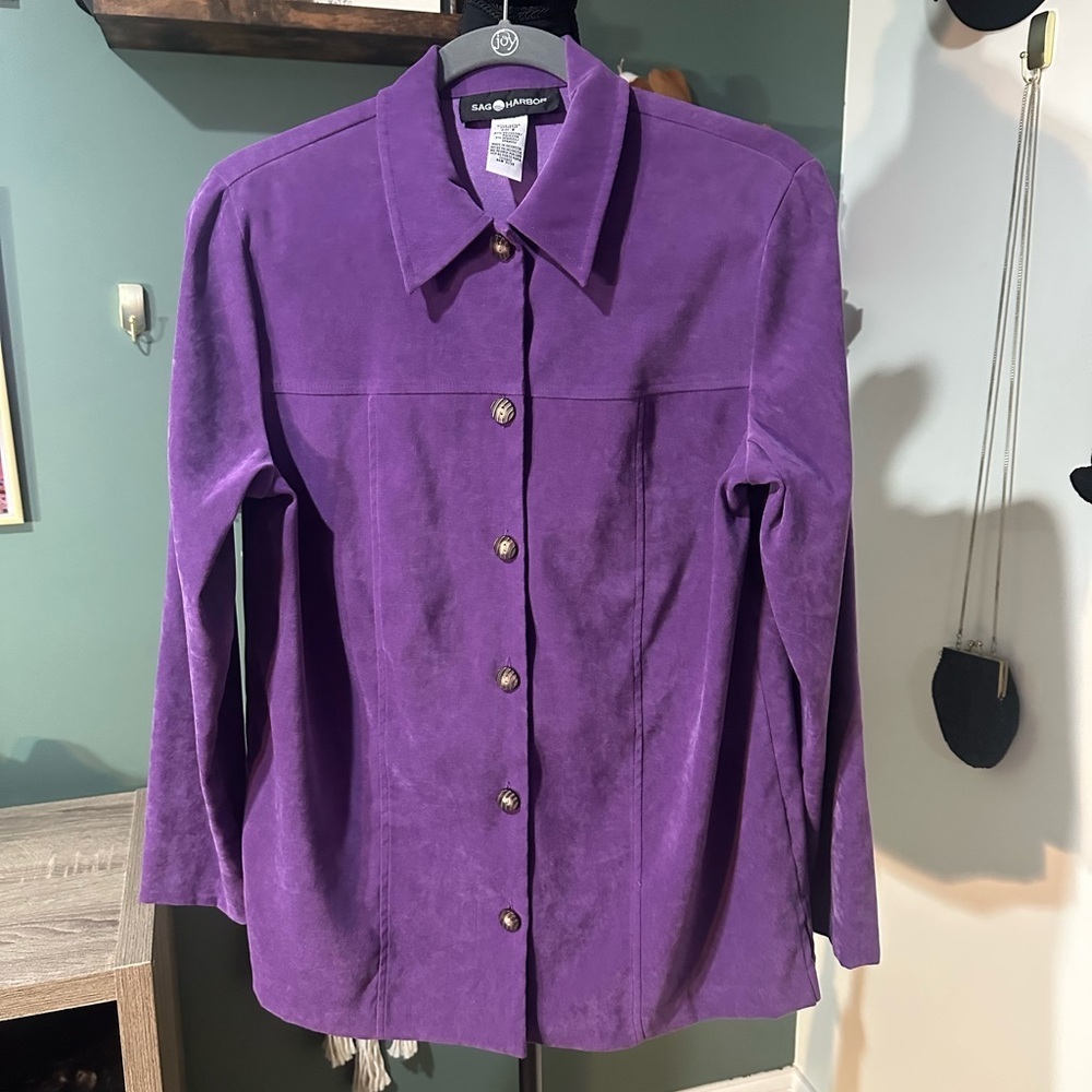 Sag Harbor Deep Purple Button Up Shirt Size 8